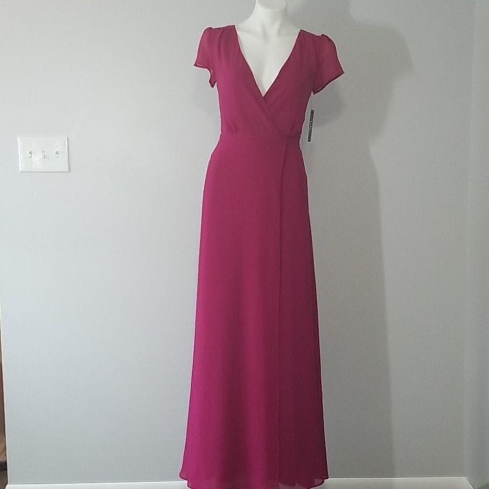 NWT Lulu's Magenta Lace Up Back Maxi Dress Women's Size XS Pink Purple Wedding